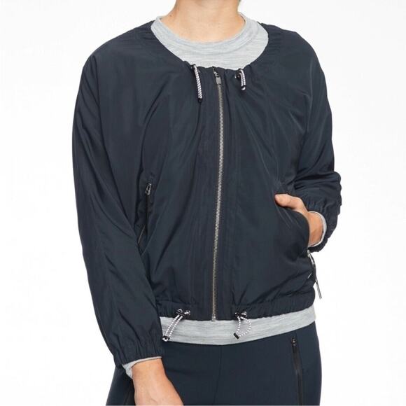 Athleta Chill Bomber Jacket Waterproof Full Zip Navy Blue Size S - Picture 1 of 10